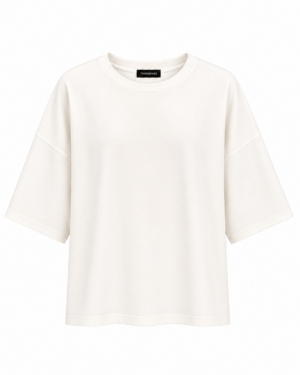 Biały T-shirt oversize wykonany z materiału Crepe Nurec marki TYMOSZEWICZ